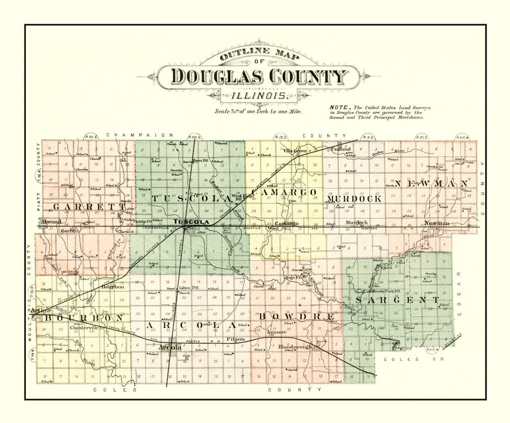 Vintage Map of Douglas County, Illinois 1893