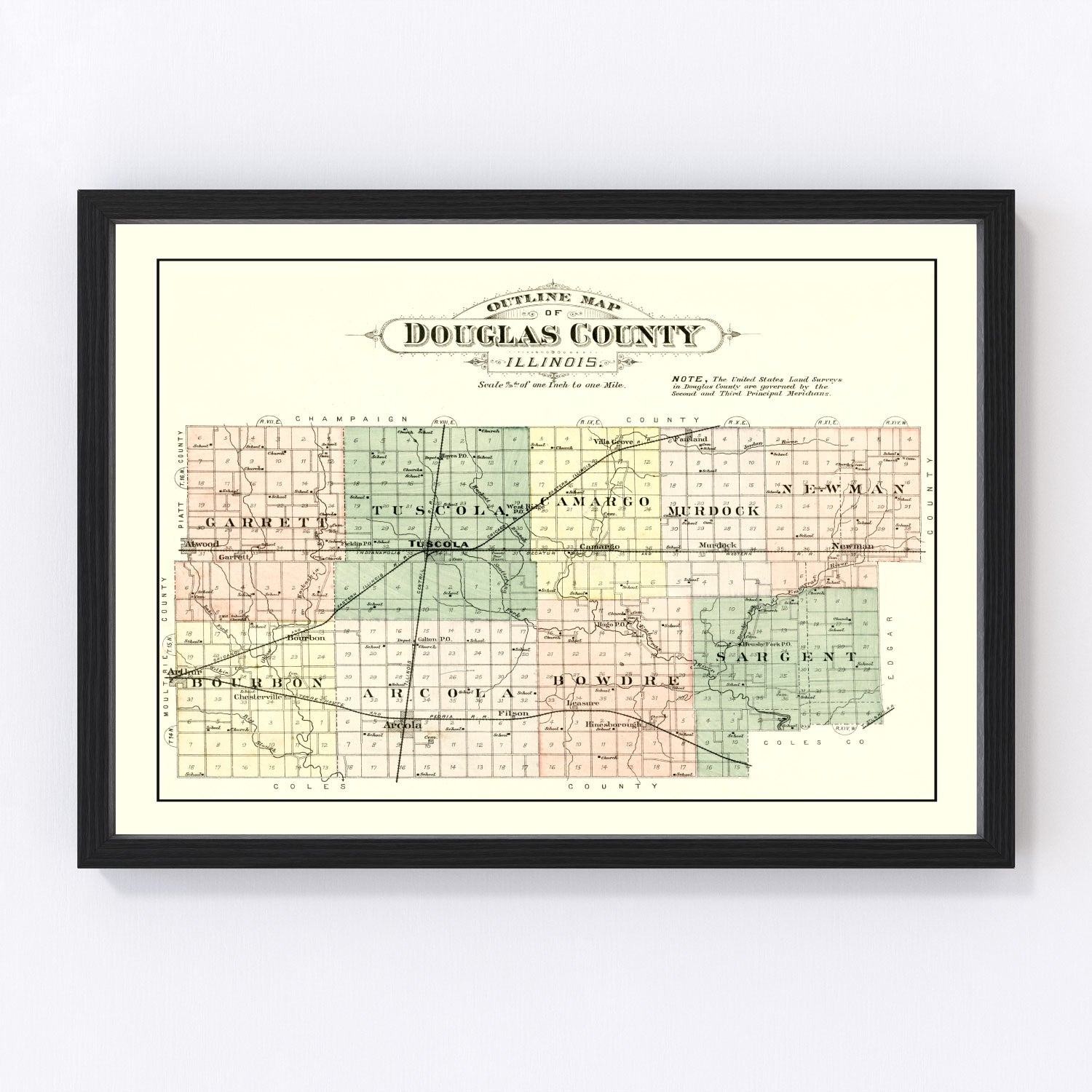 Vintage Map of Douglas County, Illinois 1893