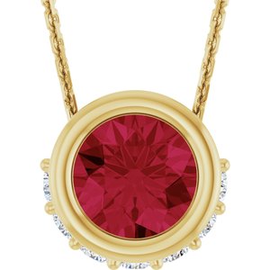14K Yellow Gold Lab-Grown Ruby & 1/10 CTW Natural Diamond 18" Necklace