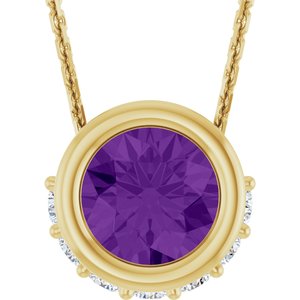 14K Yellow Gold Natural Amethyst & 1/10 CTW Natural Diamond 18" Necklace