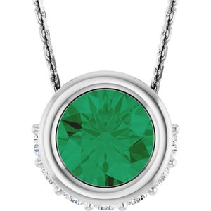 14K White Gold Natural Emerald & 1/10 CTW Natural Diamond 18" Necklace