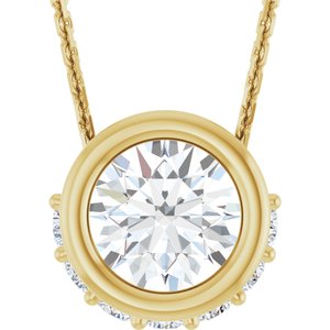 14K Yellow Gold Natural White Sapphire & 1/10 CTW Natural Diamond 18" Necklace