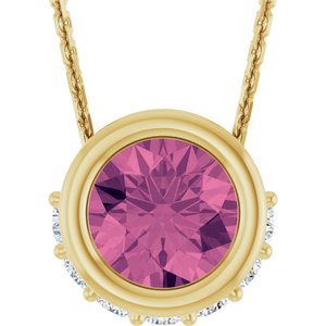 14K Yellow Gold Natural Pink Tourmaline & 1/10 CTW Natural Diamond 18" Necklace