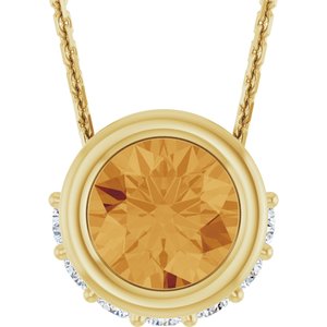 14K Yellow Gold Natural Citrine & 1/10 CTW Natural Diamond 18" Necklace