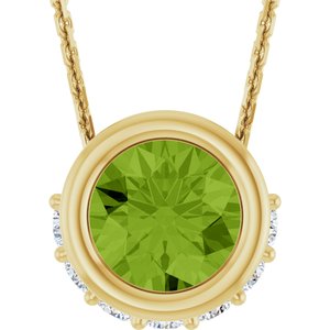 14K Yellow Gold Natural Peridot & 1/10 CTW Natural Diamond 18" Necklace