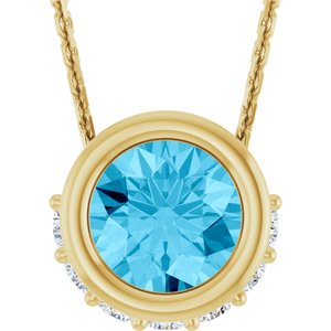 14K Yellow Gold Natural Aquamarine & 1/10 CTW Natural Diamond 18" Necklace