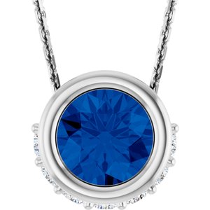 14K White Gold Natural Blue Sapphire & 1/10 CTW Natural Diamond 18" Necklace