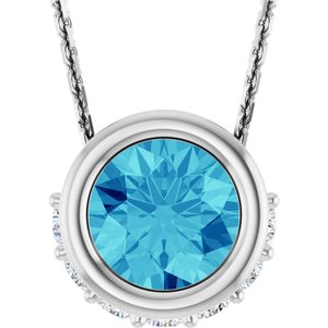 14K White Gold Natural Blue Zircon & 1/10 CTW Natural Diamond 18" Necklace