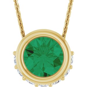 14K Yellow Gold Natural Emerald & 1/10 CTW Natural Diamond 18" Necklace