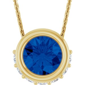 14K Yellow Gold Lab-Grown Blue Sapphire & 1/10 CTW Natural Diamond 18" Necklace