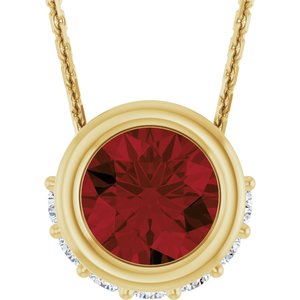 14K Yellow Gold Natural Mozambique Garnet & 1/10 CTW Natural Diamond 18" Necklace