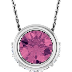 14K White Gold Natural Pink Tourmaline & 1/10 CTW Natural Diamond 18" Necklace