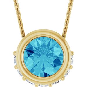 14K Yellow Gold Natural Blue Zircon & 1/10 CTW Natural Diamond 18" Necklace