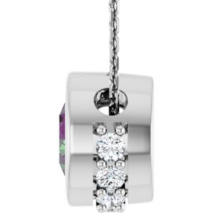 14K White Gold Lab-Grown Alexandrite & 1/10 CTW Natural Diamond 18" Necklace