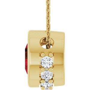 14K Yellow Gold Natural Mozambique Garnet & 1/10 CTW Natural Diamond 18" Necklace