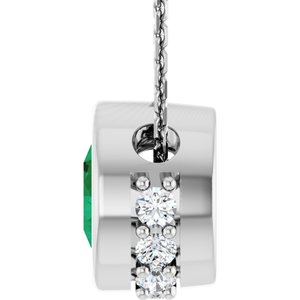 14K White Gold Natural Emerald & 1/10 CTW Natural Diamond 18" Necklace