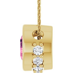 14K Yellow Gold Natural Pink Tourmaline & 1/10 CTW Natural Diamond 18" Necklace