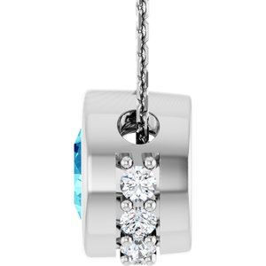 14K White Gold Natural Blue Zircon & 1/10 CTW Natural Diamond 18" Necklace