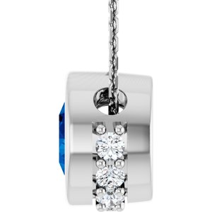 14K White Gold Natural Blue Sapphire & 1/10 CTW Natural Diamond 18" Necklace