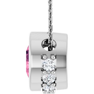 14K White Gold Natural Pink Tourmaline & 1/10 CTW Natural Diamond 18" Necklace