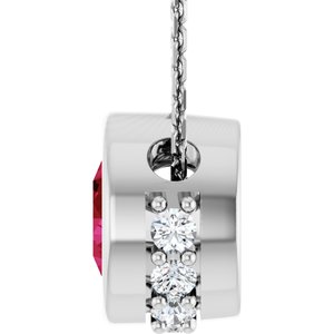 14K White Gold Natural Ruby & 1/10 CTW Natural Diamond 18" Necklace