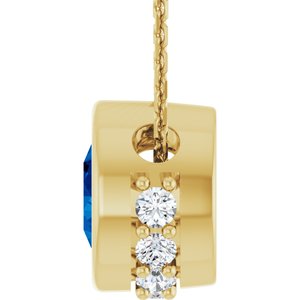 14K Yellow Gold Lab-Grown Blue Sapphire & 1/10 CTW Natural Diamond 18" Necklace