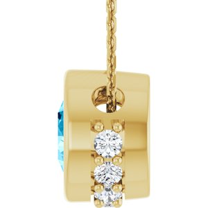 14K Yellow Gold Natural Aquamarine & 1/10 CTW Natural Diamond 18" Necklace