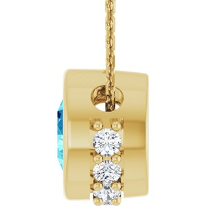 14K Yellow Gold Natural Blue Zircon & 1/10 CTW Natural Diamond 18" Necklace
