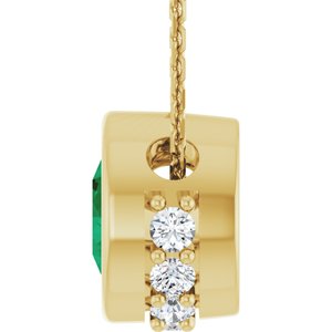 14K Yellow Gold Natural Emerald & 1/10 CTW Natural Diamond 18" Necklace