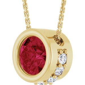 14K Yellow Gold Lab-Grown Ruby & 1/10 CTW Natural Diamond 18" Necklace