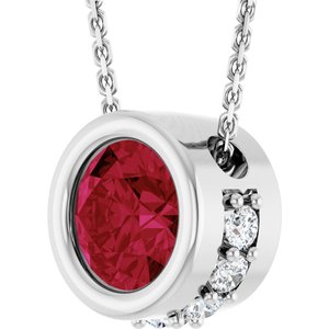 14K White Gold Natural Ruby & 1/10 CTW Natural Diamond 18" Necklace