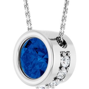14K White Gold Natural Blue Sapphire & 1/10 CTW Natural Diamond 18" Necklace