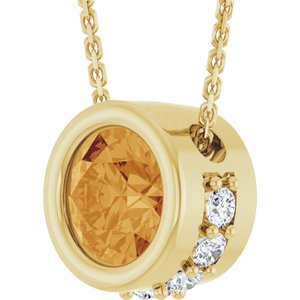 14K Yellow Gold Natural Citrine & 1/10 CTW Natural Diamond 18" Necklace