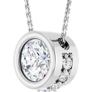 14K White Gold Natural White Sapphire & 1/10 CTW Natural Diamond 18" Necklace