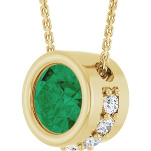 14K Yellow Gold Natural Emerald & 1/10 CTW Natural Diamond 18" Necklace