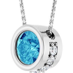 14K White Gold Natural Blue Zircon & 1/10 CTW Natural Diamond 18" Necklace