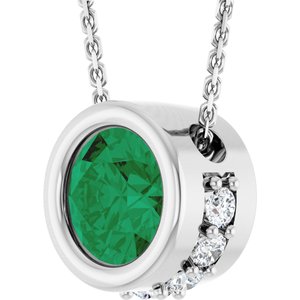 14K White Gold Natural Emerald & 1/10 CTW Natural Diamond 18" Necklace