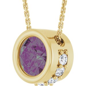 14K Yellow Gold Lab-Grown Alexandrite & 1/10 CTW Natural Diamond 18" Necklace