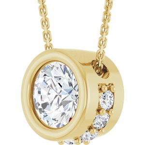 14K Yellow Gold Natural White Sapphire & 1/10 CTW Natural Diamond 18" Necklace