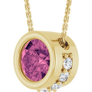 14K Yellow Gold Natural Pink Tourmaline & 1/10 CTW Natural Diamond 18" Necklace