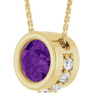14K Yellow Gold Natural Amethyst & 1/10 CTW Natural Diamond 18" Necklace