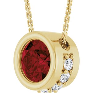14K Yellow Gold Natural Mozambique Garnet & 1/10 CTW Natural Diamond 18" Necklace