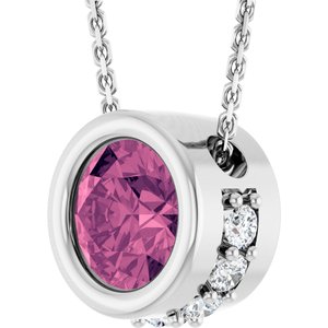 14K White Gold Natural Pink Tourmaline & 1/10 CTW Natural Diamond 18" Necklace