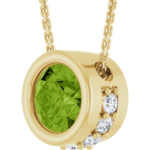14K Yellow Gold Natural Peridot & 1/10 CTW Natural Diamond 18" Necklace