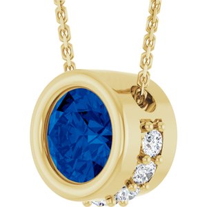 14K Yellow Gold Lab-Grown Blue Sapphire & 1/10 CTW Natural Diamond 18" Necklace