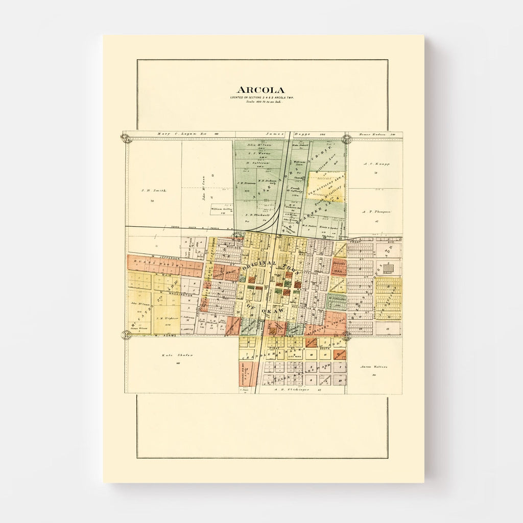 Vintage Map of Arcola, Illinois 1893