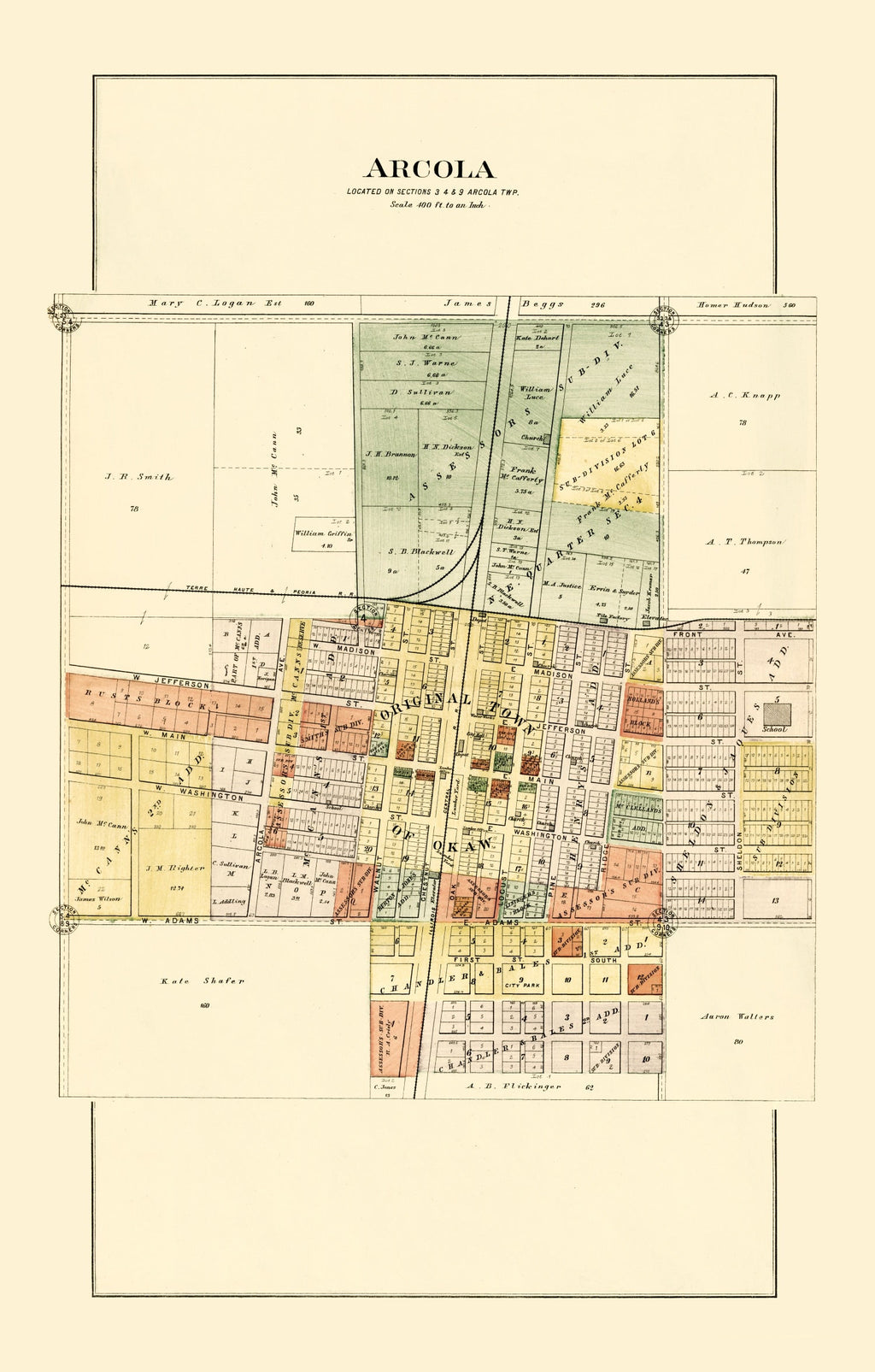 Vintage Map of Arcola, Illinois 1893