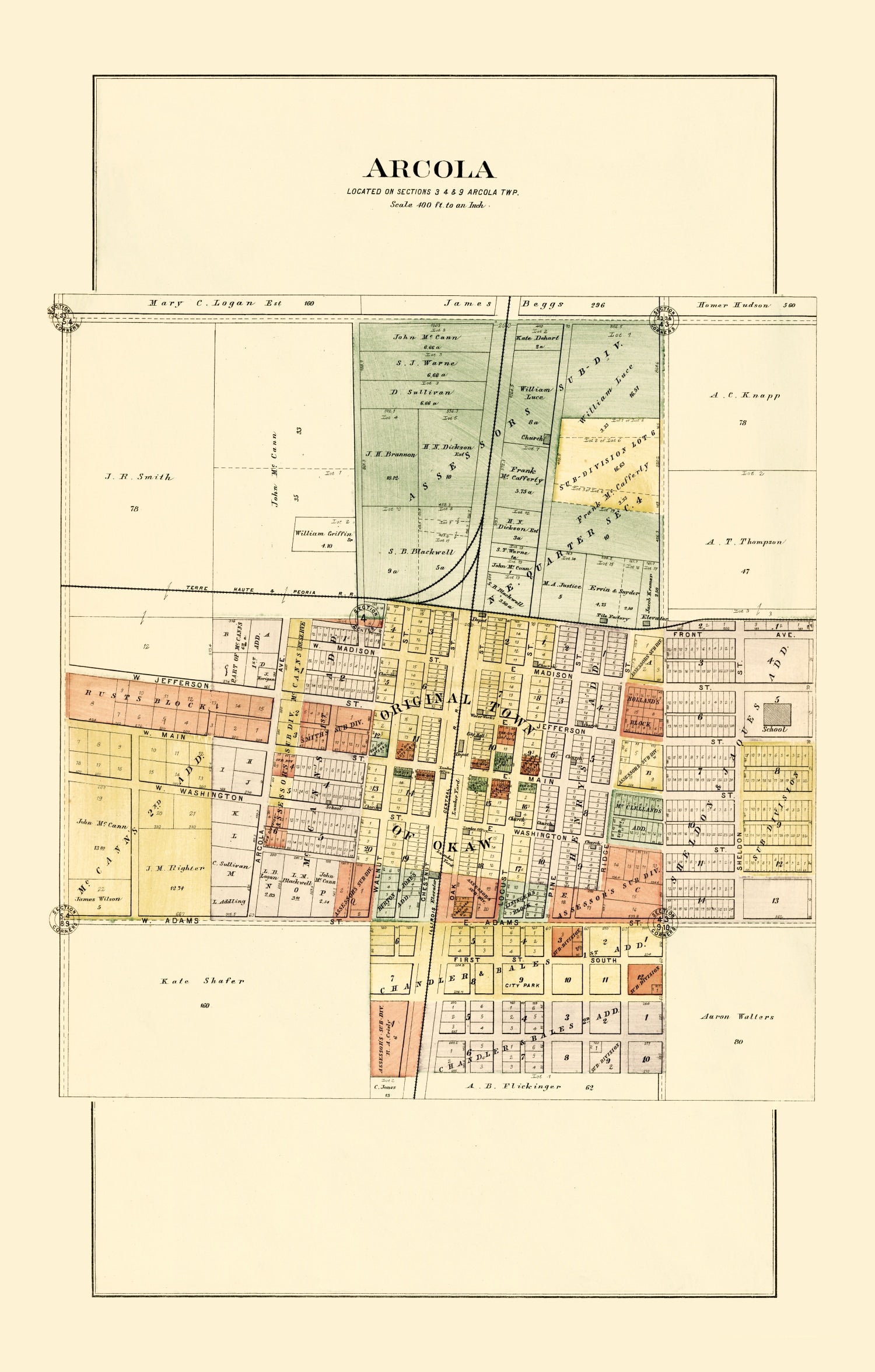 Vintage Map of Arcola, Illinois 1893