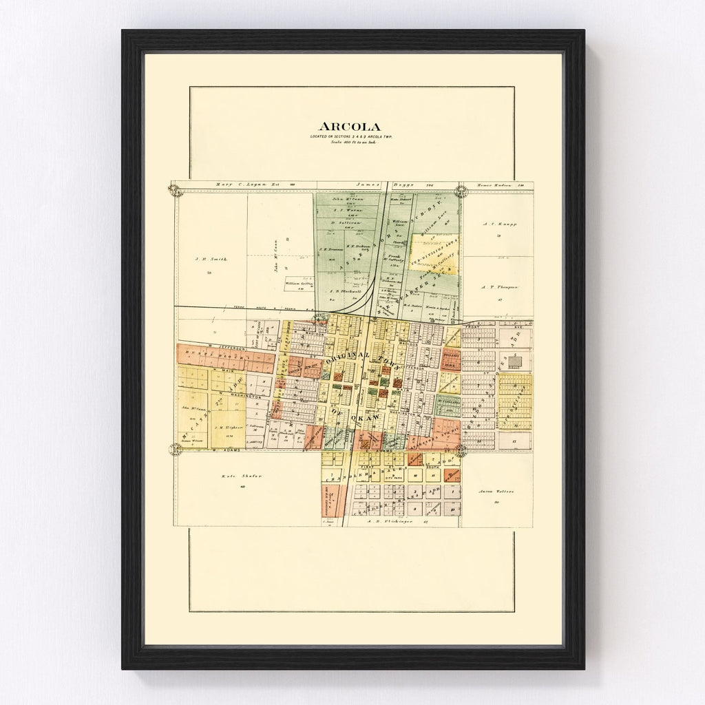 Vintage Map of Arcola, Illinois 1893