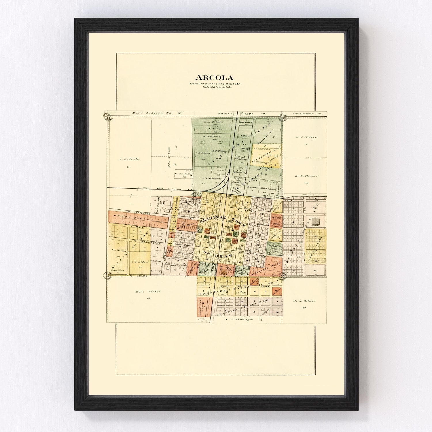 Vintage Map of Arcola, Illinois 1893